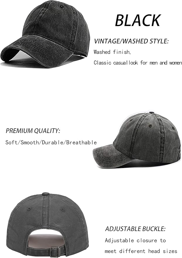 Black Washed Denim Distressed Baseball Cap Unisex